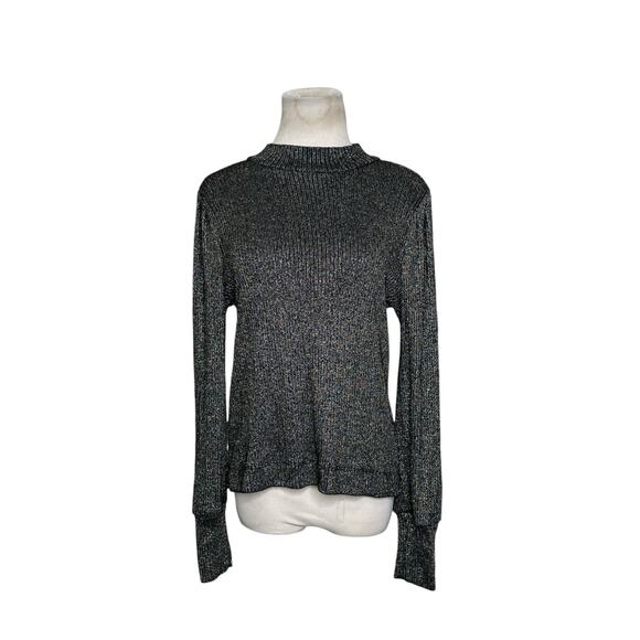 Loft black metallic gold threads long sleeves sweater size Small - Picture 10 of 12